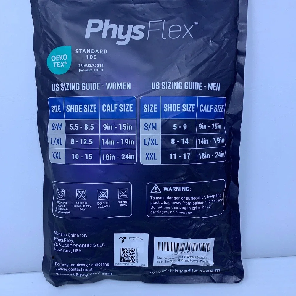 PhysFlex Unisex L/XL Black 20-30mmHg Targeted Support Compression Socks